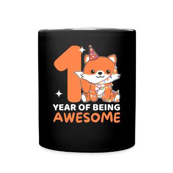 Fuchs zum 1. Geburtstag für Kinder ein Jahr alt - Tasse einfarbig - Schwarz - Vorne
