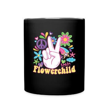 Hippie Peace Groovy Flowerpower Boho Woodstock - Full Colour Mug - black - Front