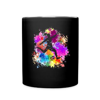Fußball Tshirt Herren Damen Soccer Football - Tasse einfarbig - Schwarz - Vorne
