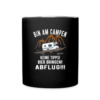 Bin am Campen Wohnmobil Womo Urlaub Camping - Tasse einfarbig - Schwarz - Vorne