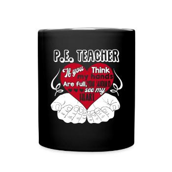 PE Teacher PE Teacher Full Heart - Full Colour Mug - black - Front