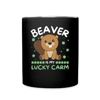 Beaver is my lucky carm Clover St Patrick's Day - Full Colour Mug - black - Front