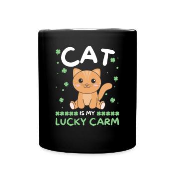 Cat is my lucky carm Clover St Patrick's Day - Full Colour Mug - black - Front