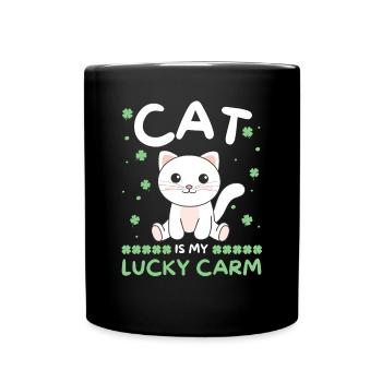 Cat is my lucky carm Clover St Patrick's Day - Full Colour Mug - black - Front