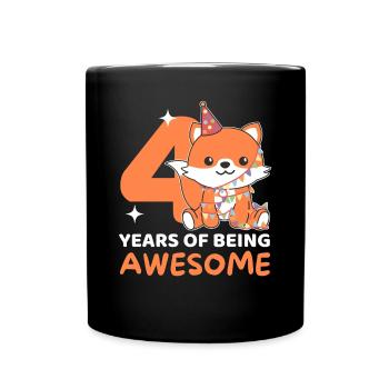 Fuchs zum 4. Geburtstag Kinder vier Jahre alt - Tasse einfarbig - Schwarz - Vorne