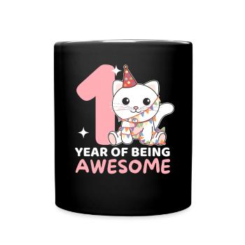 Cat for 1st birthday for children one year old - Full Colour Mug - black - Front