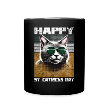 Happy St. Catricks Day Grey Cat Saint Patrick - Full Colour Mug - black - Front