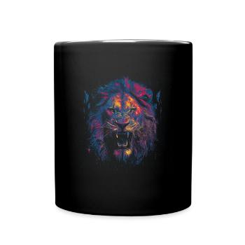 Farbiger Löwenkopf - Tasse einfarbig - Schwarz - Vorne