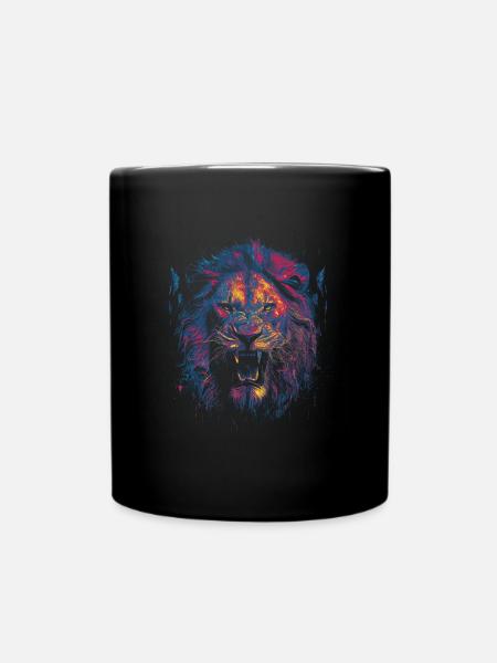 Coloured lion's head - Full Colour Mug - black