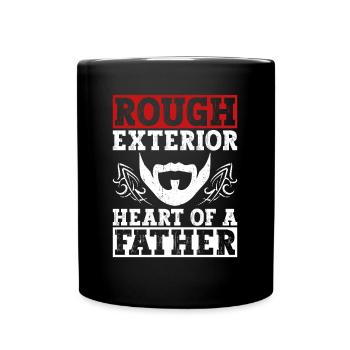 Raues Äußeres, Herz eines Vaters - - Tasse einfarbig - Schwarz - Vorne