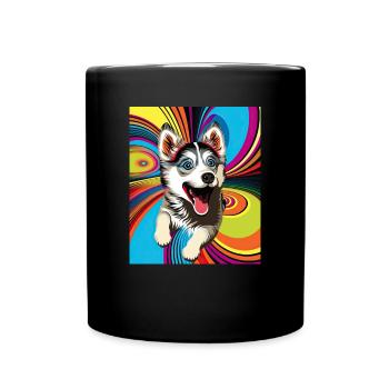 Dog Cartoon Huskie Design pour les amoureux des chiens - Mug uni - noir - Devant
