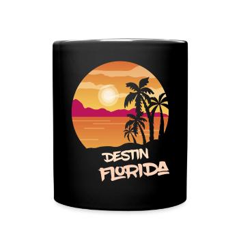 Florida Destin Holidays Palm Ocean Surfing - Full Colour Mug - black - Front