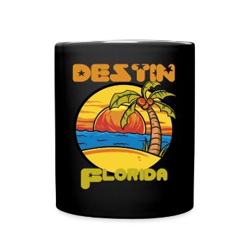 Destin Sunset Holiday Florida Palm Ocean - Full Colour Mug - black - Front