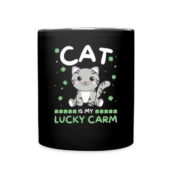 Cat is my lucky carm Clover St Patrick's Day - Full Colour Mug - black - Front