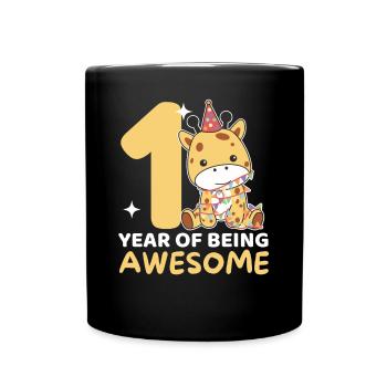 Giraffe for 1st birthday for children one year old - Full Colour Mug - black - Front