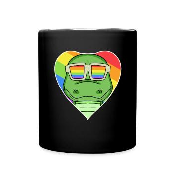 Regenbogen - Krokodil mit Brille - Tasse einfarbig - Schwarz - Vorne
