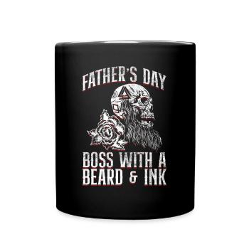 Father's Day Boss With Beard & Ink - Father's Day Tattoo - Full Colour Mug - black - Front