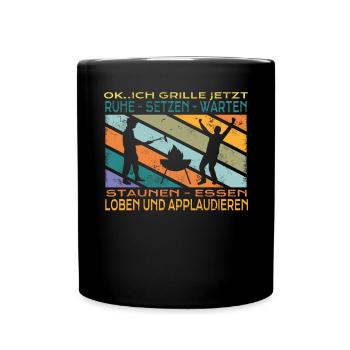 Grillen und Camper Geschenkidee - Tasse einfarbig - Schwarz - Vorne