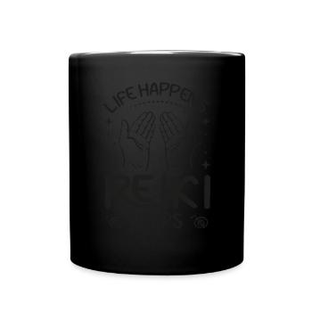 La vie se passe Le Reiki aide le Reiki Lotus - Mug uni - noir - Devant