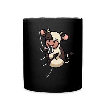 Hungrige Kuh Beisst in Shirt Lustiges Kuh Rinder - Tasse einfarbig - Schwarz - Vorne