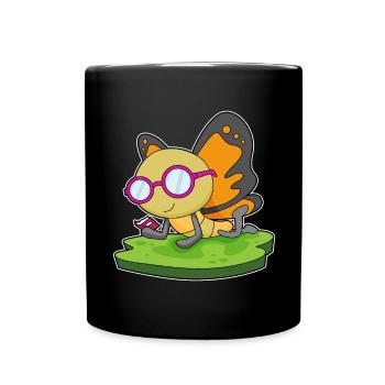 Butterfly Nerd Book Glasses - Full Colour Mug - black - Front