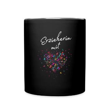 Erzieherin mit Herz Pädagogin - Tasse einfarbig - Schwarz - Vorne