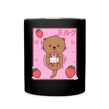 Kawaii Seeotter Erdbeermilchshake Otaku - Tasse einfarbig - Schwarz - Vorne