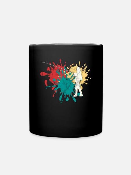 Angeln Angler Silhouette - Tasse einfarbig - Schwarz