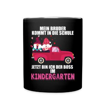Mein Bruder Kommt In Die Schule Jetzt Bin Ich Boss - Tasse einfarbig - Schwarz - Vorne