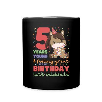 Horse for 5th birthday Children five years old - Full Colour Mug - black - Front