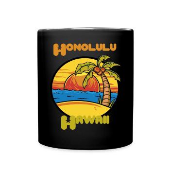 Honolulu Sonnenuntergang Urlaub Hawaii Palmen Ozea - Tasse einfarbig - Schwarz - Vorne