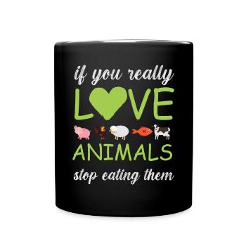 Vegan Fleischlos Tierlieb & Veganer - Tasse einfarbig - Schwarz - Vorne