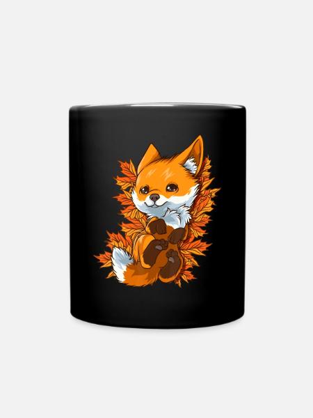 Roter Waldfuchs Baby Tier Herbst Herbst BlätterFuchs k - Tasse einfarbig - Schwarz