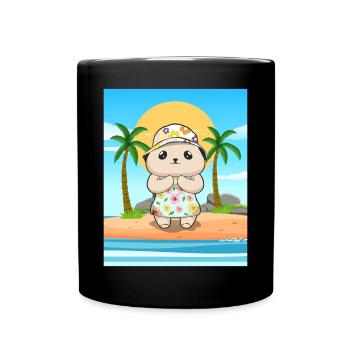Coconut Girl Aesthetic Kawaii Bear Summer Beach - Full Colour Mug - black - Front