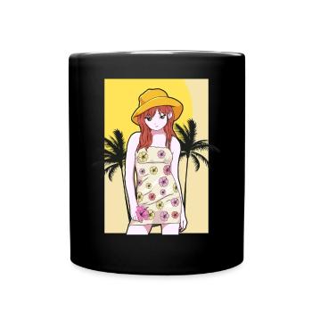 Coconut Girl Aesthetic Anime Girl Summer Beach - Tasse einfarbig - Schwarz - Vorne