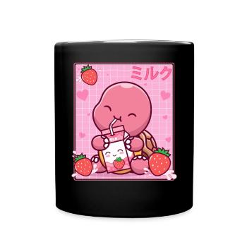 Kawaii Schildkrötenliebhaber Erdbeermilchshake Otaku - Tasse einfarbig - Schwarz - Vorne