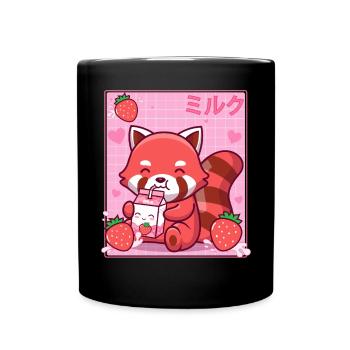 Kawaii Red Panda Erdbeer-Milch-Shake Otaku - Tasse einfarbig - Schwarz - Vorne