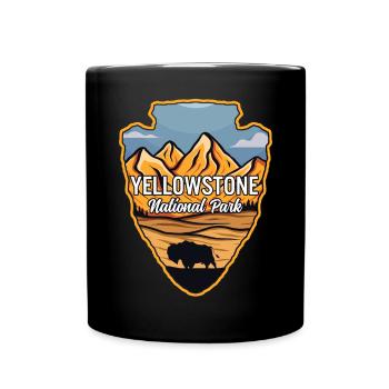 Yellowstone US National Park Arrowhead Buffalo - Full Colour Mug - black - Front