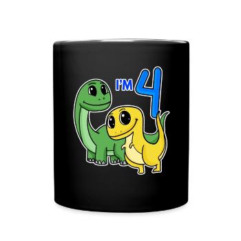 4 Jahre alt - 4. Geburtstag Dinosaurier - Tasse einfarbig - Schwarz - Vorne