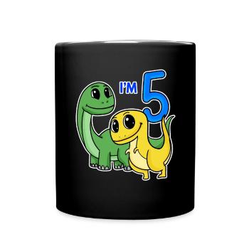 5 years old - 5th birthday with animal motif - Dino - Full Colour Mug - black - Front