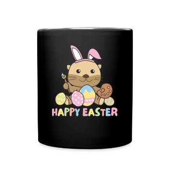 Joyeuses Pâques Douce Loutre de Pâques avec des œufs de Pâques - Mug uni - noir - Devant