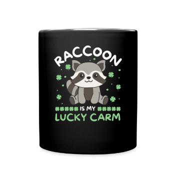 Raccoon is my lucky carm Shamrock St Patricks - Full Colour Mug - black - Front