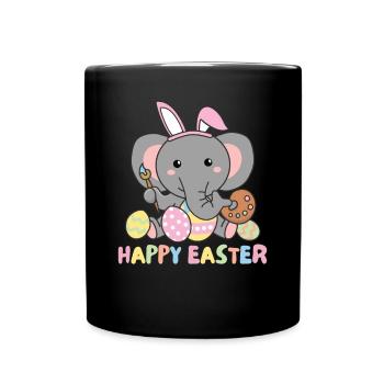 joyeuses Pâques éléphant doux Pâques avec œufs de Pâques - Mug uni - noir - Devant