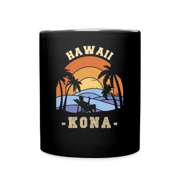 Hawaii Kona Retirement Palm Holidays Ocean Surfing - Full Colour Mug - black - Front