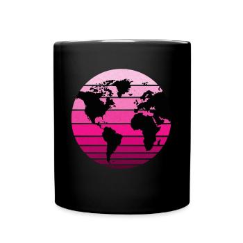 Weltkugel, Erde, im retro vintage Look. Erdkugel - Tasse einfarbig - Schwarz - Vorne