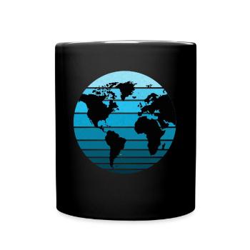 Weltkugel, Erde, im retro vintage Look. Erdkugel - Tasse einfarbig - Schwarz - Vorne