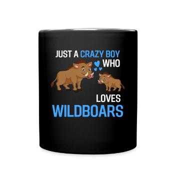 Only a crazy boy who loves wild boars - Full Colour Mug - black - Front