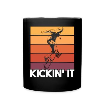 Skateboarder Kickin' It Lustiges Retro Skateboarding - Tasse einfarbig - Schwarz - Vorne