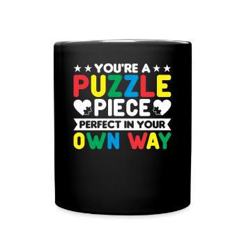 autism awareness Puzzle piece perfect in your way - Tasse einfarbig - Schwarz - Vorne