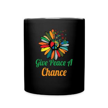Hippie Peace Zeichen Frieden Blumen Blumenkind - Tasse einfarbig - Schwarz - Vorne